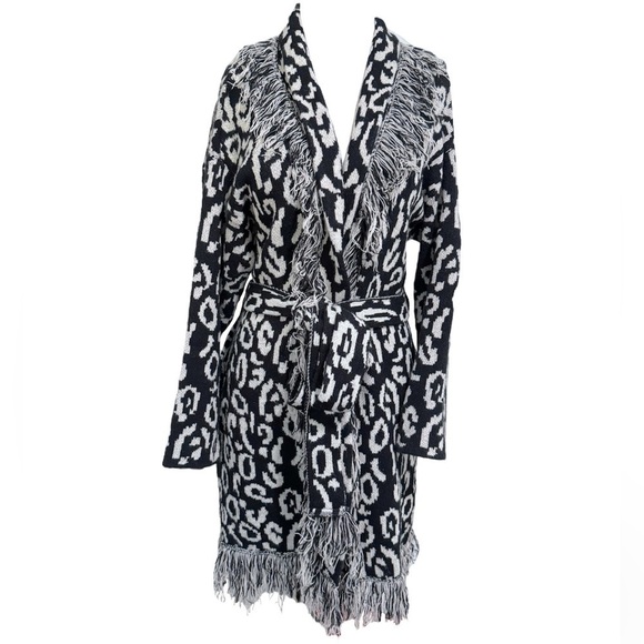 Longline Fringe Belted Cardigan Sweater Coat with Pockets Free Size - Picture 1 of 9